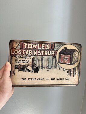 Vintage Rare 1984 Towels Log Cabin Syrup Wood Sign 10" X 6"